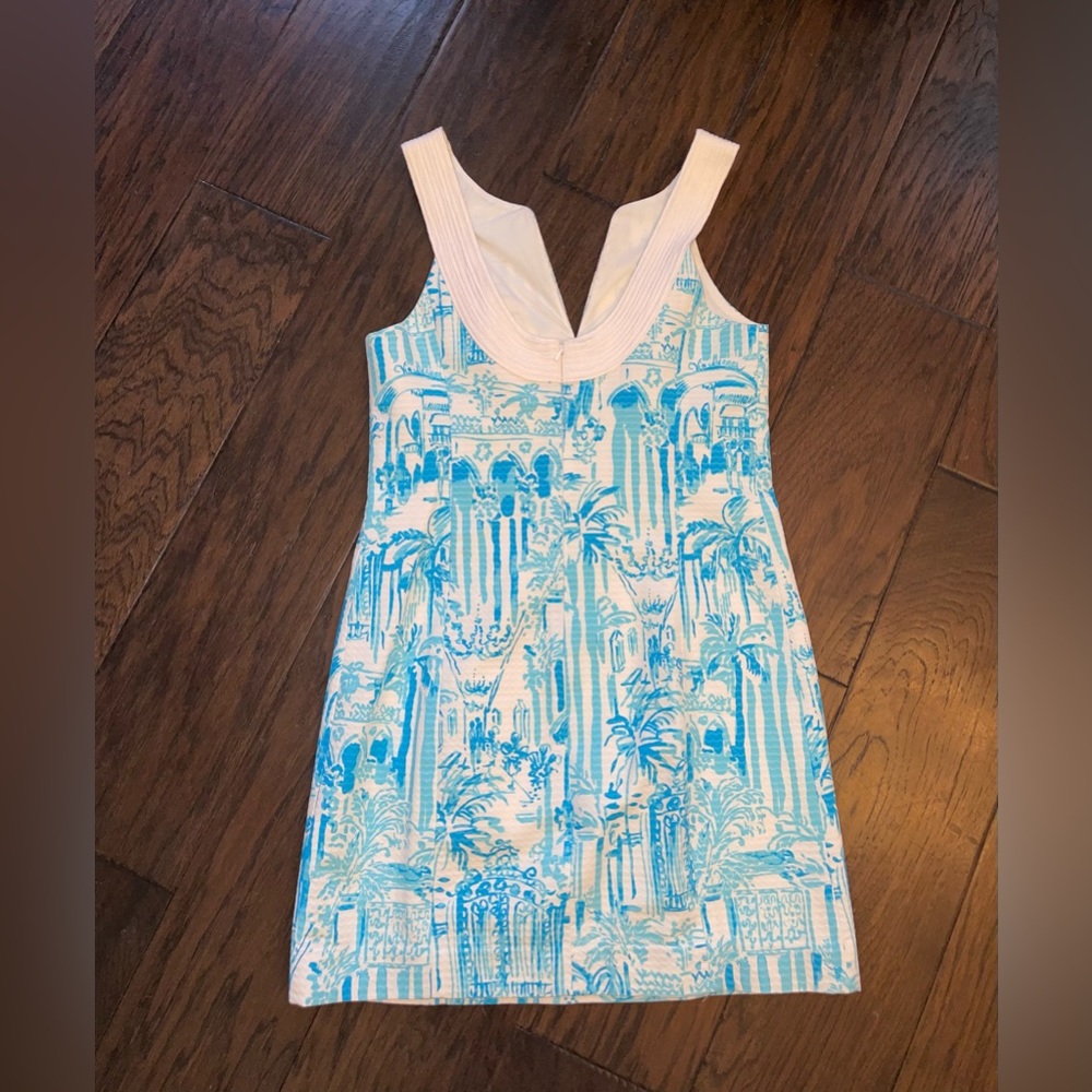 Lilly Pulitzer White Aqua Blue Cord Embelished 100% Cotton Dress Lined Sz 6 - Picture 4 of 6